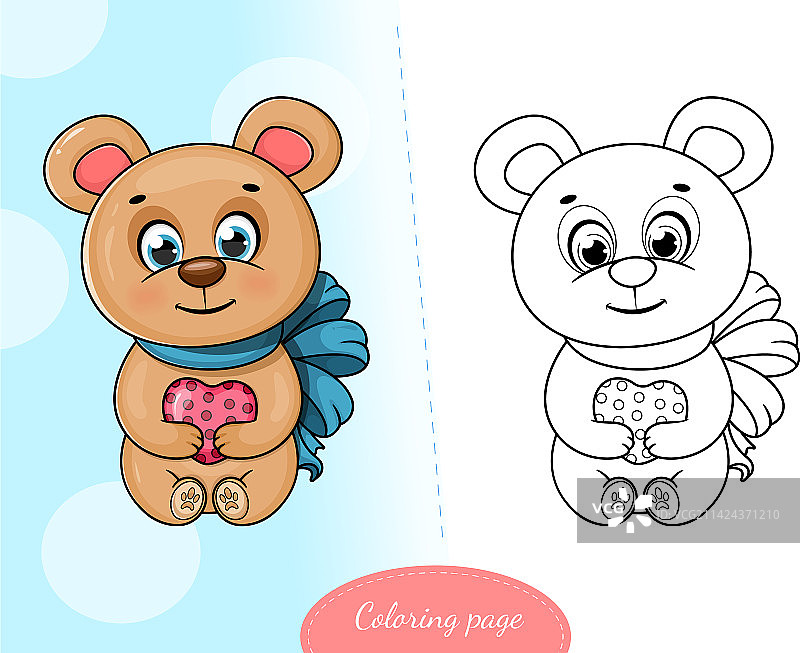 可爱卡通熊爱心填色页图片素材