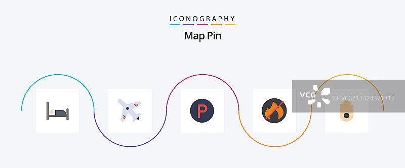 地图图钉扁平风格停车棕榈图标套装图片素材