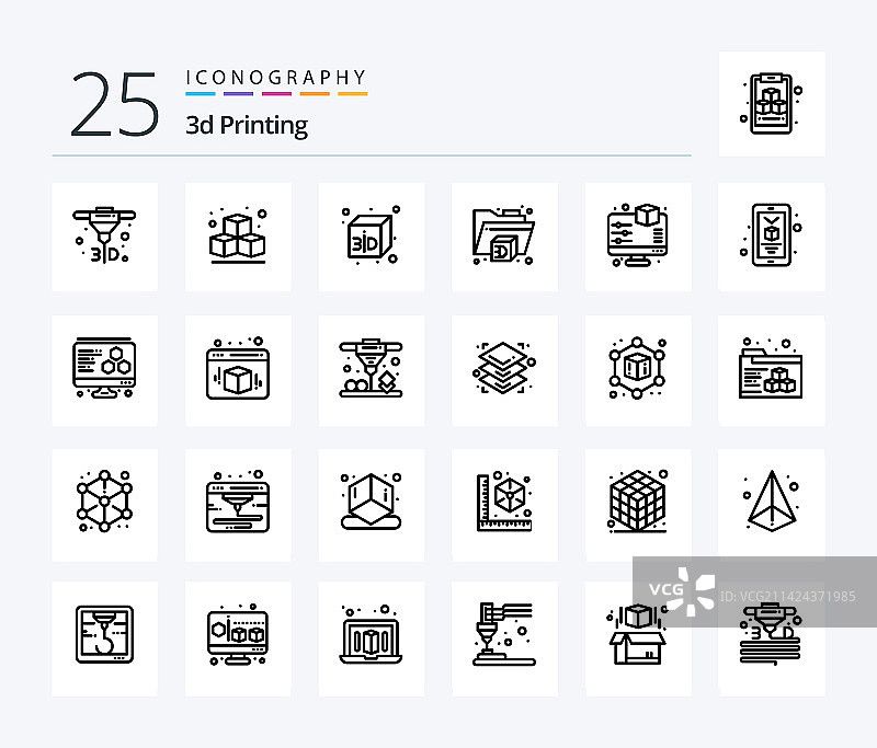 包含在内的3D打印25个线条图标包图片素材