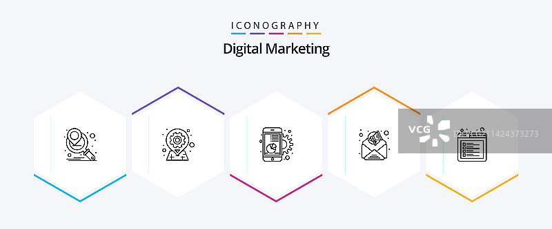 包含25个线性图标的数字营销包图片素材