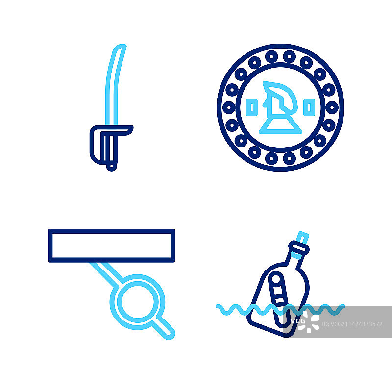 水中漂流瓶海盗眼罩线条图片素材