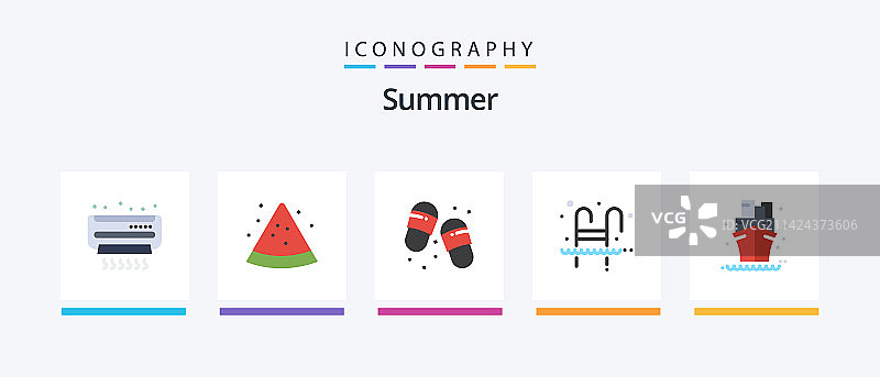 夏季扁平风5图标包，包括海水和人字拖等图片素材