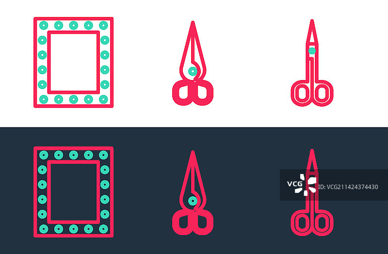 剪刀带灯化妆镜线条组合图片素材