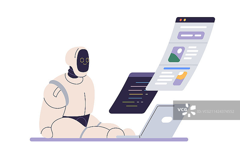 AI人工智能机器人在笔记本电脑上工作图片素材