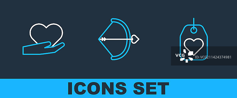 手持弓箭图标的心形线条标签图片素材