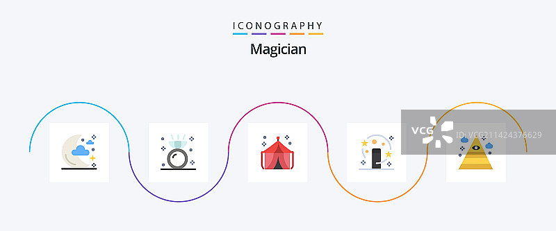 魔术师扁平风格5图标包，包括光照会图片素材