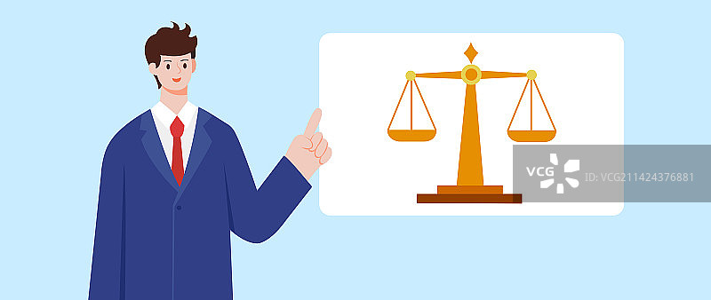 律师指着天秤讲解法律知识矢量插画图片素材