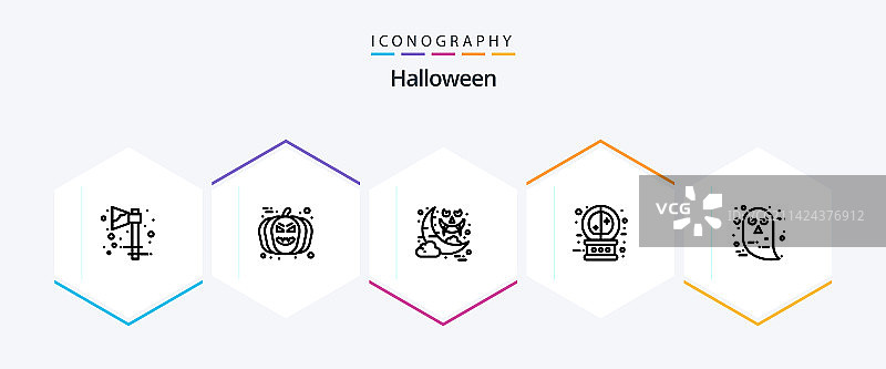 万圣节25个线条图标包，包括面部魔法图片素材