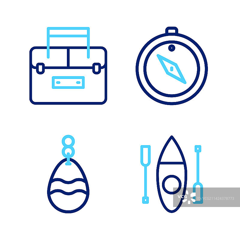 皮划艇或独木舟钓鱼勺指南针元素组合图片素材