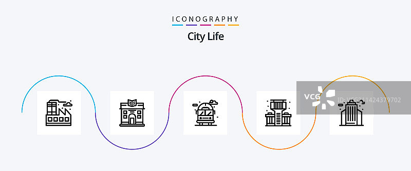 包含建筑的城市生活线条图标包5图片素材