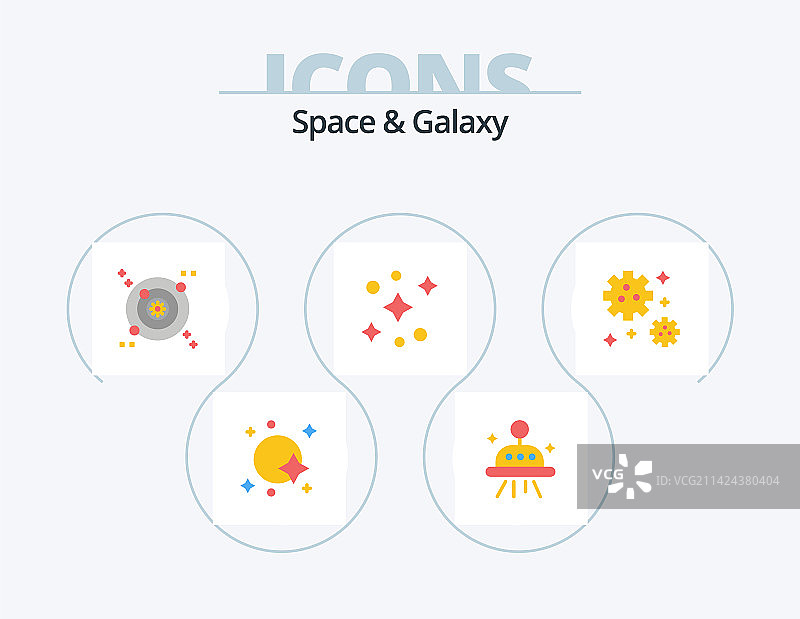 太空和星系扁平图标包，5个图标设计图片素材