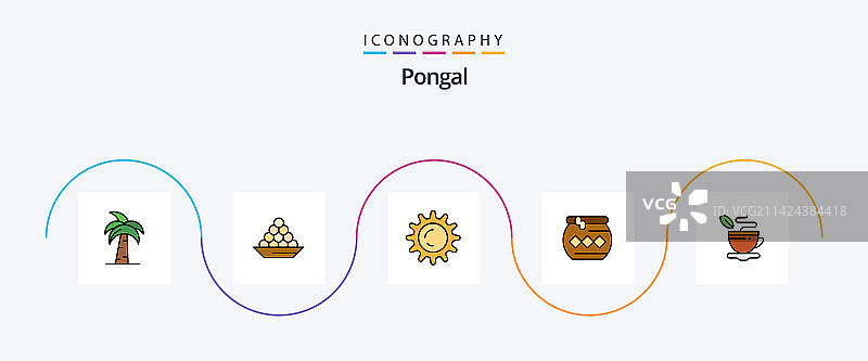 丰收节线条填充扁平5图标包，包括罐图片素材