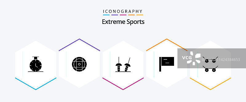 包含旗帜的25个体育字形图标包图片素材