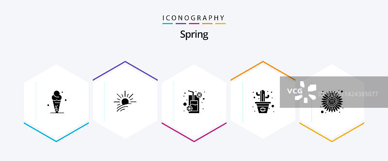 包含太阳线的春季字形图标包图片素材