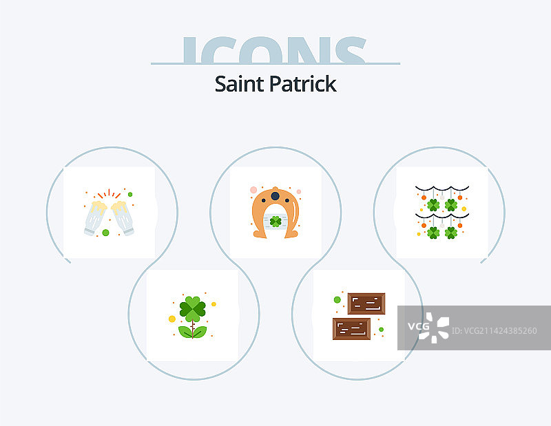 圣帕特里克节扁平图标套装（5个图标设计）图片素材