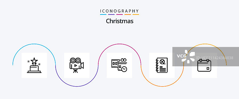包含日历的圣诞节线条图标包图片素材