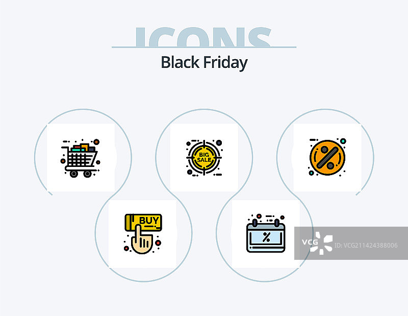 黑色星期五线性填充图标包5个图标设计图片素材