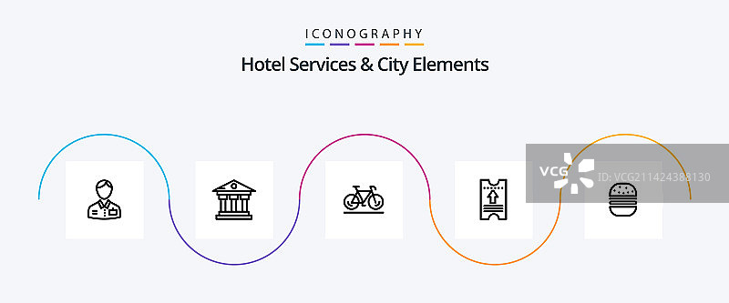 酒店服务和城市元素线性图标包图片素材