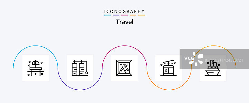包含旅行邮轮的旅行线性图标包图片素材
