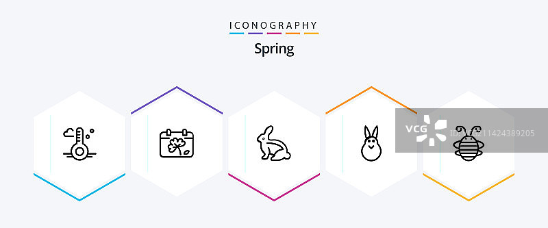 包含瓢虫元素的25个春季线性图标包图片素材