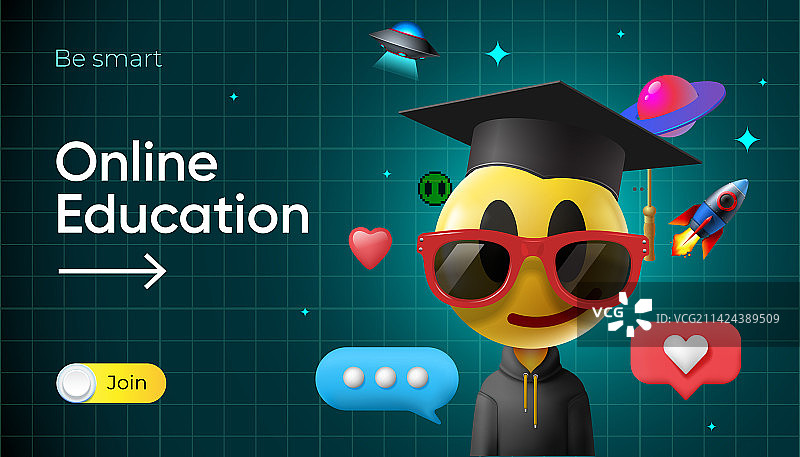 在线教育网络banner与微笑表情符号图片素材