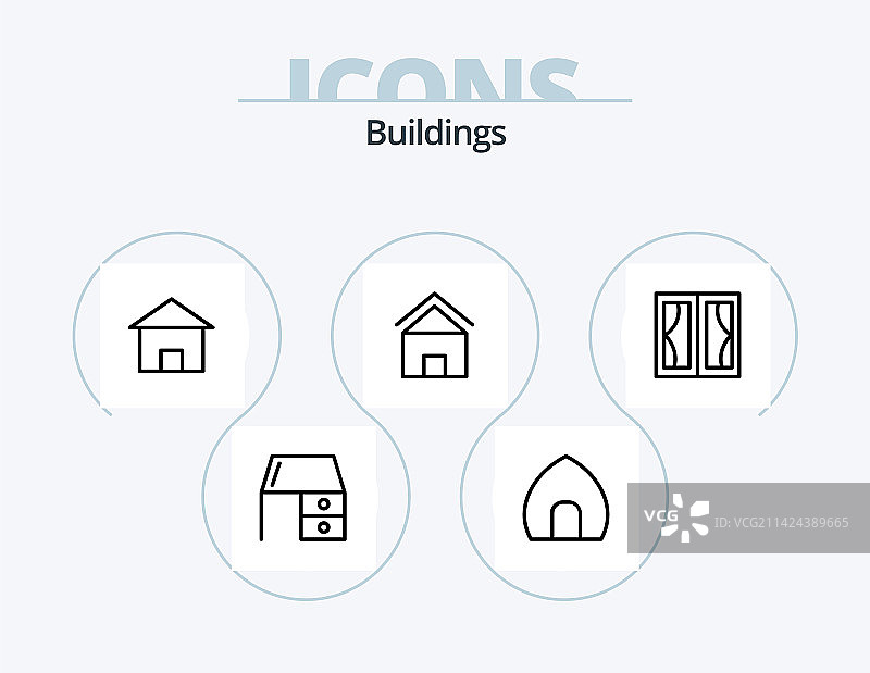 建筑物线条图标合集（5个）图片素材
