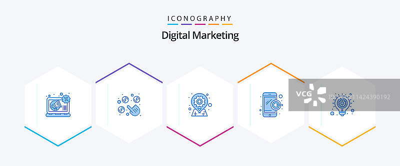 数字营销蓝色图标包（25个）图片素材