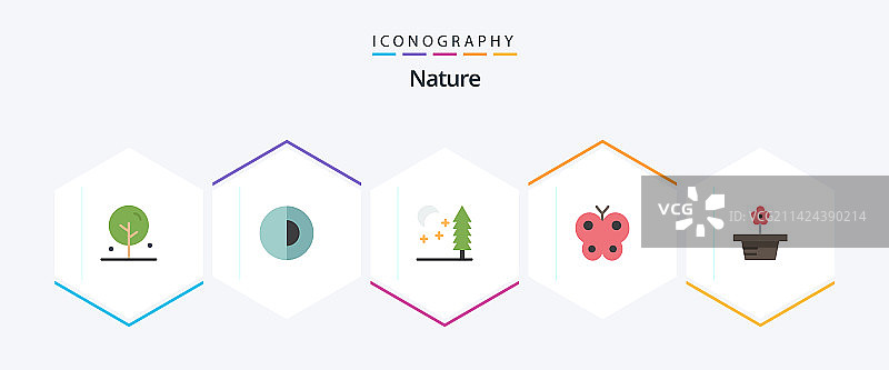 包含盆栽花卉的25个扁平风格自然图标包图片素材