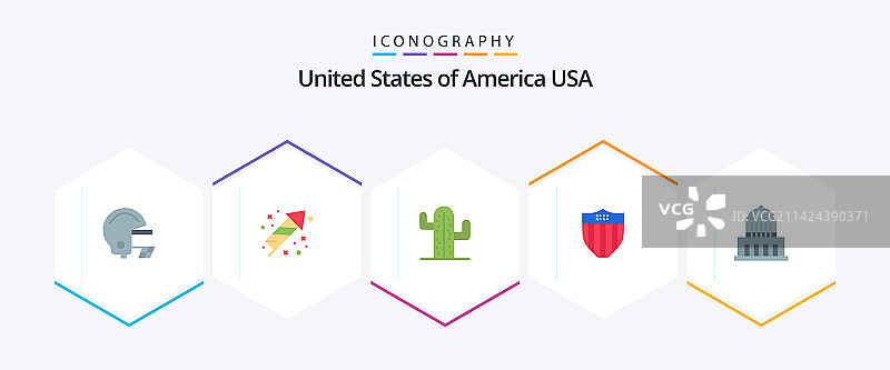 美国扁平图标包25个，包括地标建筑图片素材