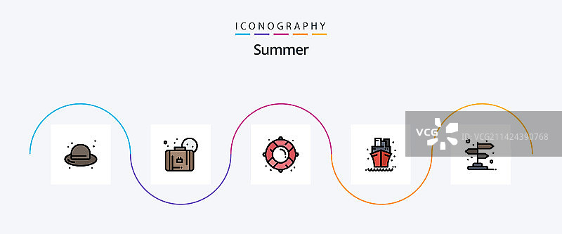 夏季线性填充扁平风格5个图标包图片素材