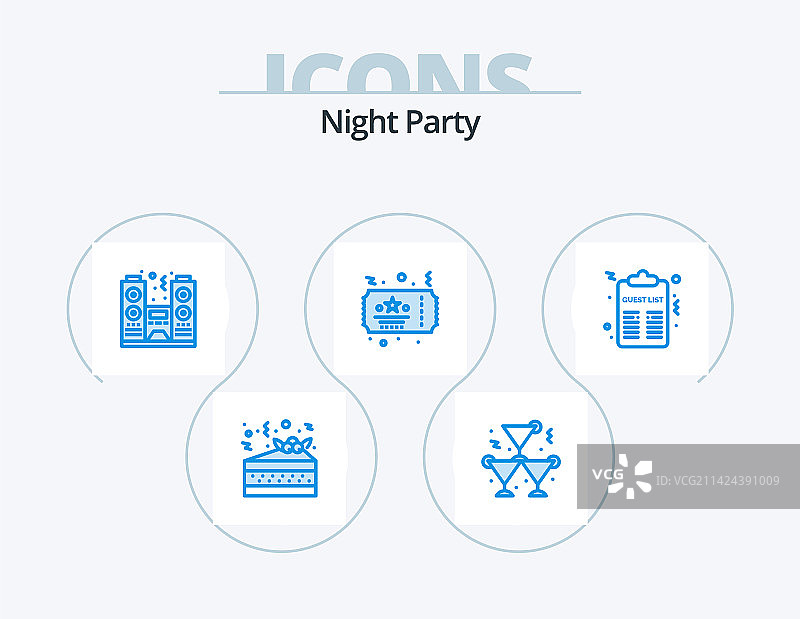 蓝色图标包夜间派对设计（5个图标）图片素材