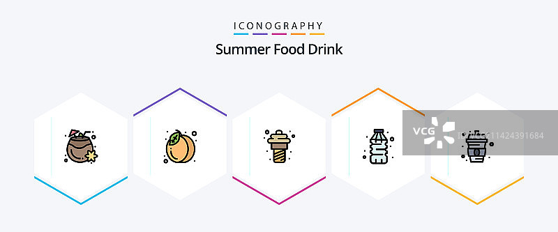 25个填充线性风格的夏季美食饮品图标包图片素材