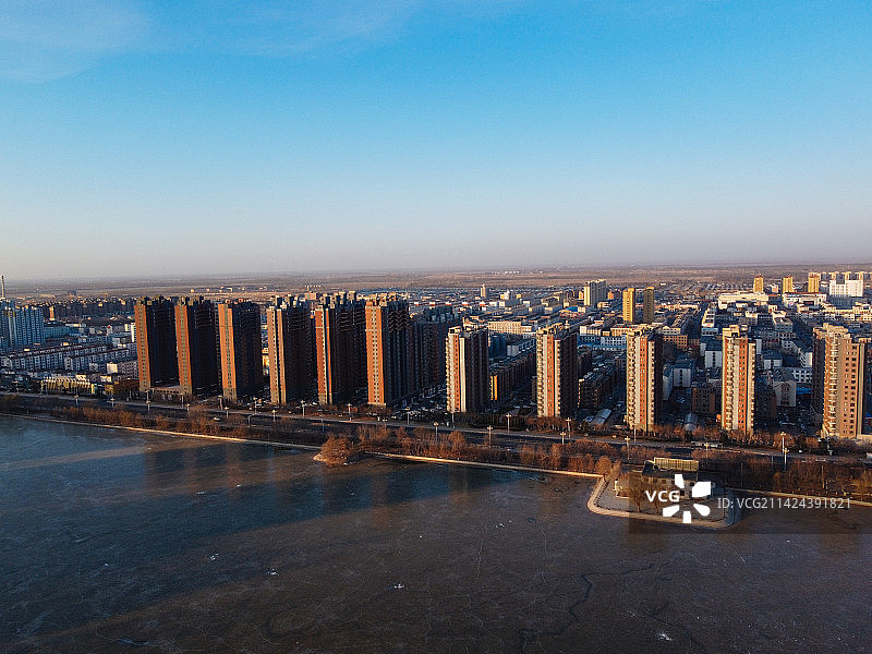 盘锦 大洼区 地标 航拍 东湖公园 向海大道图片素材