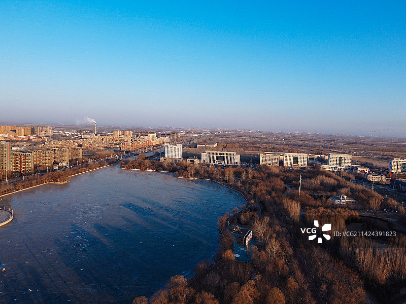 盘锦 大洼区 地标 航拍 东湖公园 向海大道图片素材