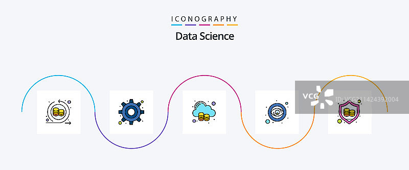 数据科学线性填充扁平图标包（5个）图片素材