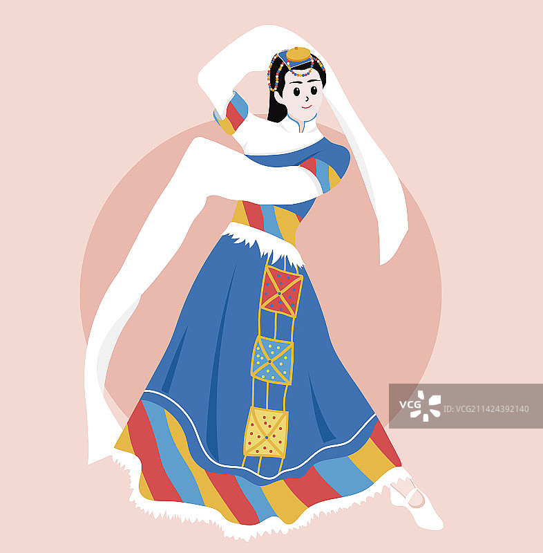藏族女生长袍插画图片素材