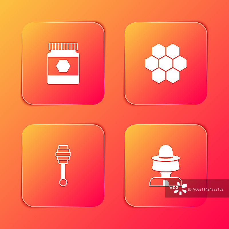 蜂蜜罐、蜂窝和蜂蜜棒套装图片素材