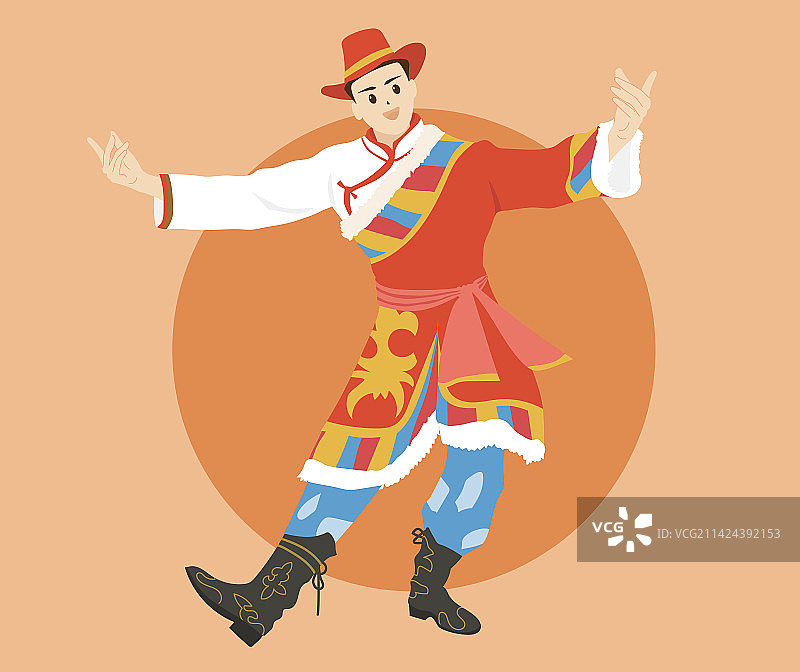 藏族男性长袍插画图片素材