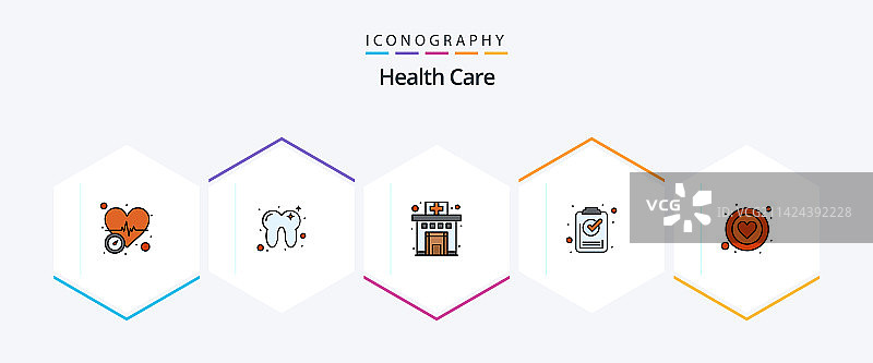 包含25个填充线条图标的医疗保健包图片素材