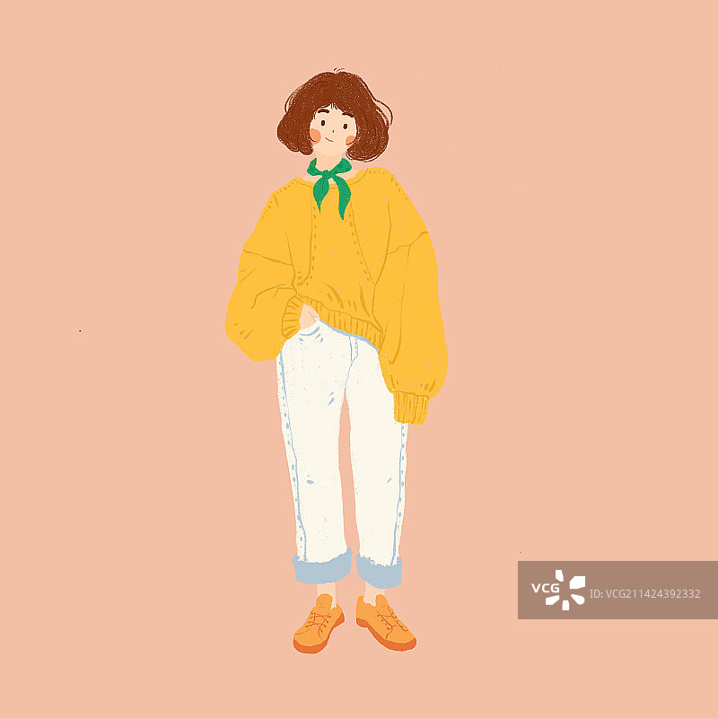 少女穿搭插画图片素材