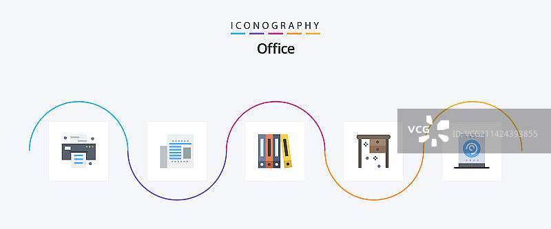 包含流媒体的办公室扁平风格图标套装图片素材