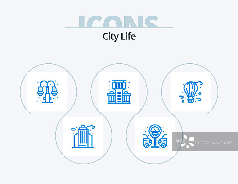 城市生活蓝色图标包（5个图标设计）图片素材