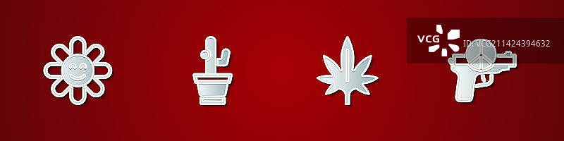 花卉、仙人掌、大麻和禁止战争标志图片素材