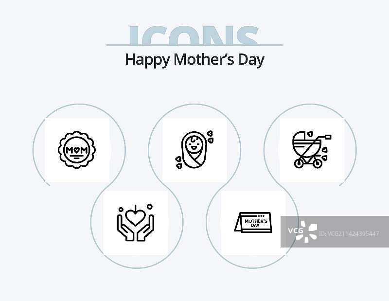 母亲节线性图标包5个图标设计图片素材