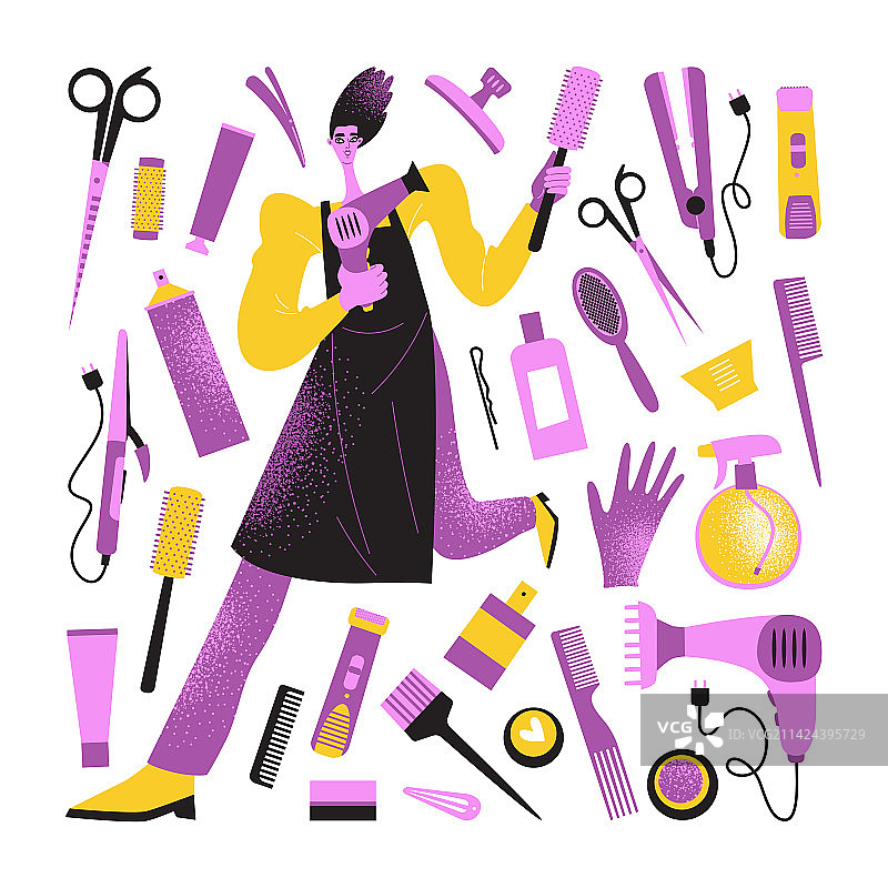 手持吹风机和梳子的美发师图片素材