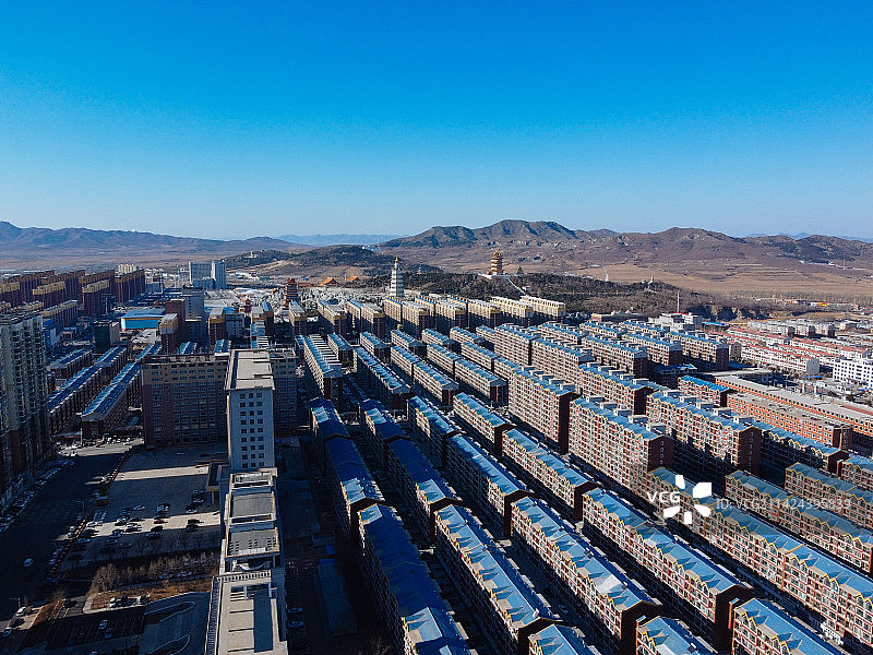 凌海市 地标 航拍 九华山公园 慈海寺 人民路图片素材