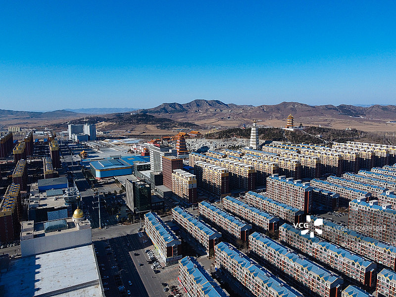 凌海市 地标 航拍 九华山公园 慈海寺 人民路图片素材