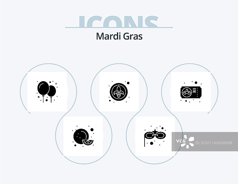 狂欢节字形图标套装，含5个图标面具设计图片素材