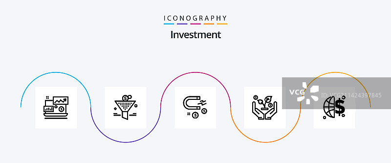 包含资金的投资线条图标5件套图片素材