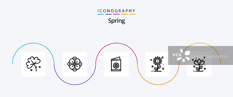 包含自然元素的春季线条5图标包图片素材
